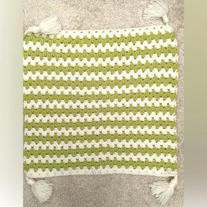 Handmade Crochet Striped Green and White Small Baby Blanket with Tassels